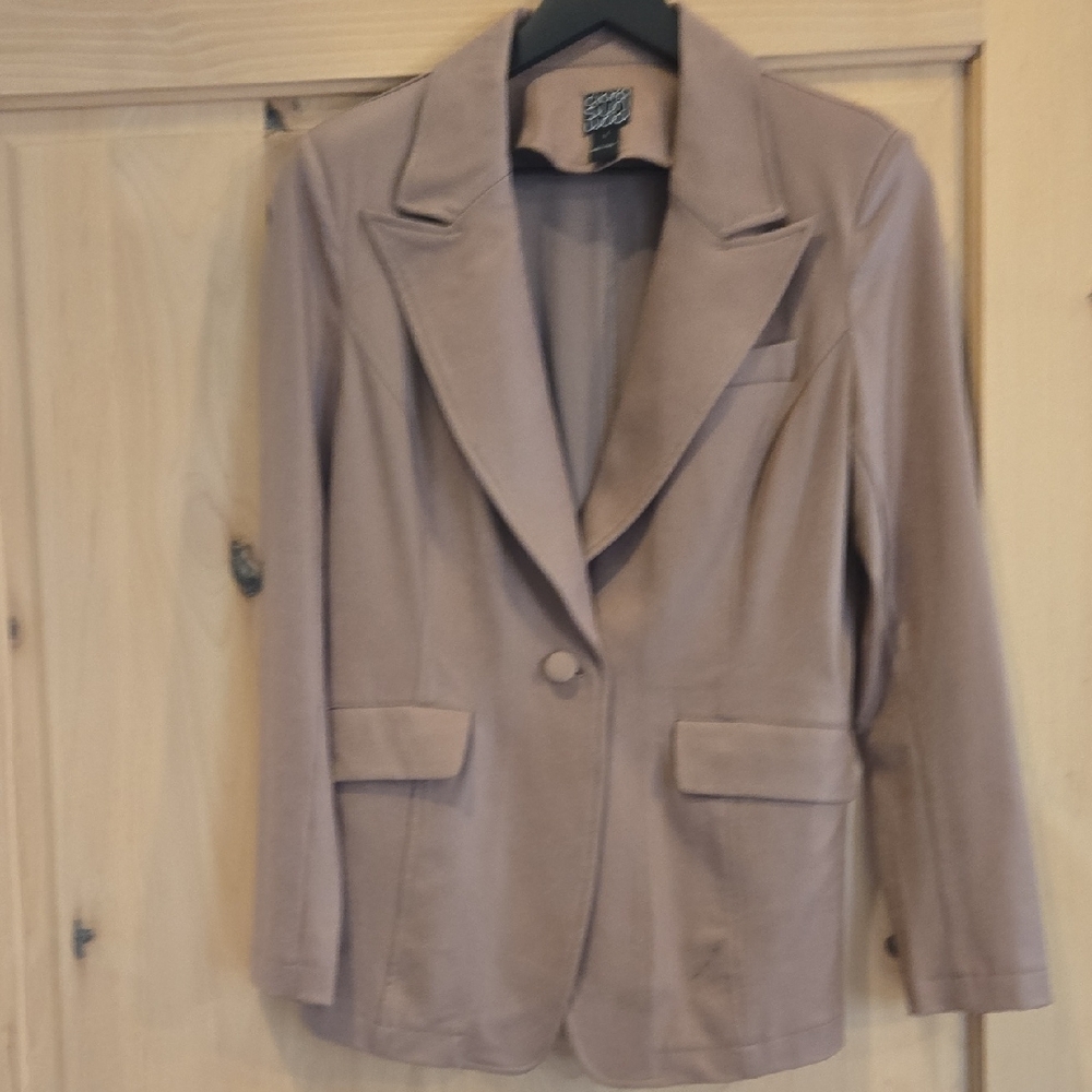 CLARA SUNWOO Liquid Leather Tan Blazer with Notched Lapels